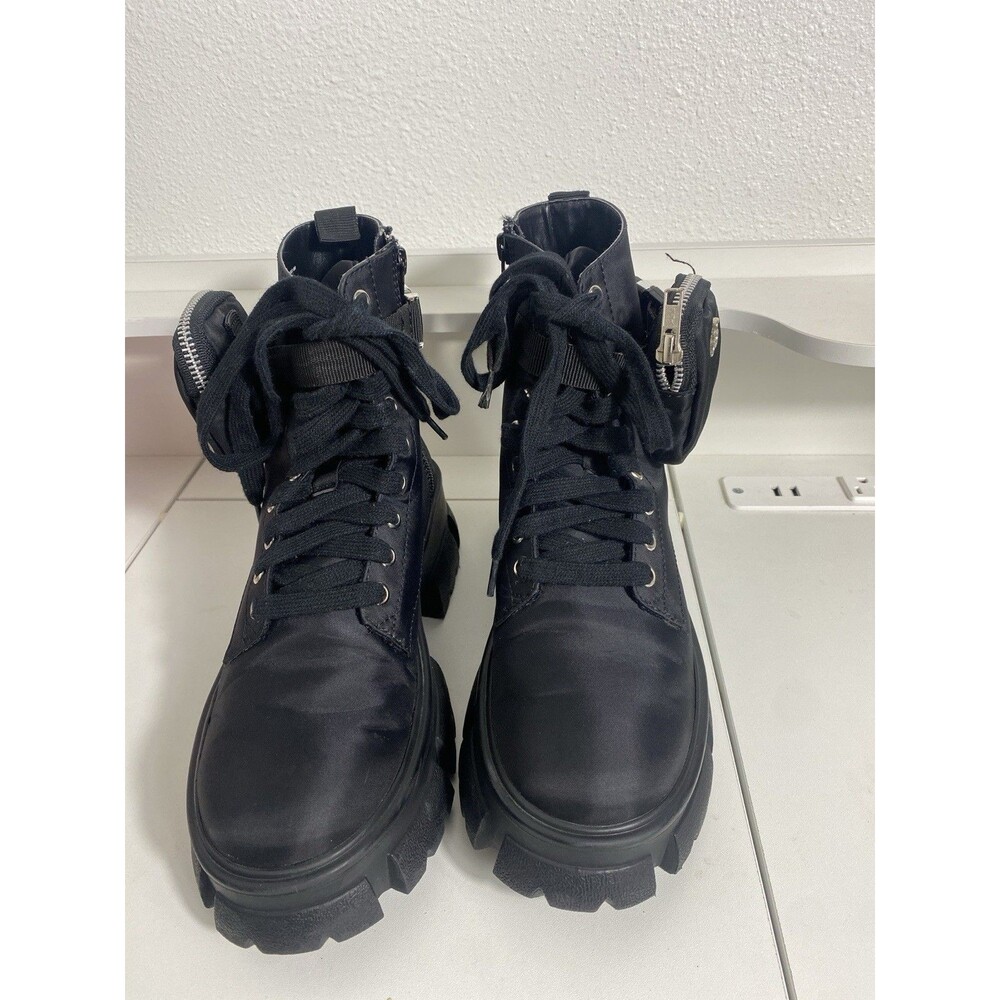Steve Madden Thora-P Black Nylon Lace-Up Combat Ankle Lug Boots Women's 8 - Picture 6 of 16